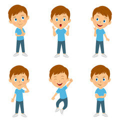 cute cartoon boy emotions set