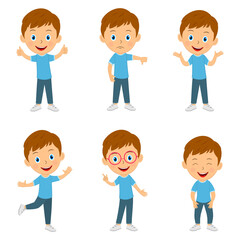 cute cartoon boy emotions set