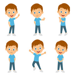 cute cartoon boy emotions set