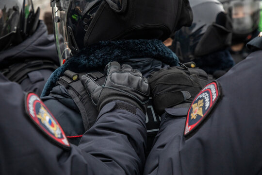 Riot police officers ensure law and order in Moscow, Russia