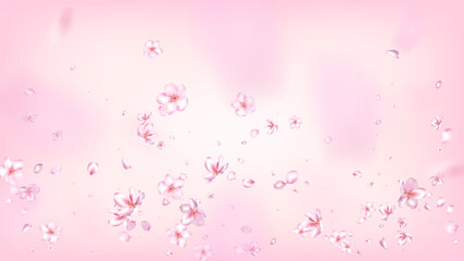 Nice Sakura Blossom Isolated Vector. Feminine Flying 3d Petals Wedding Design. Japanese Nature Flowers Illustration. Valentine, Mother's Day Spring Nice Sakura Blossom Isolated on Rose