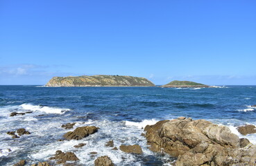 Islas Sisargas or Sisargas Atlantic Islands located in Costa da Morte Region. View from Camiño dos Faros. Malpica de Bergantiños, Coruña, Galicia, Spain.