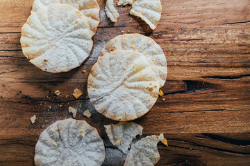 Carnival sweet fritters called in German Fasnachtsküchlein traditionally baked in Switzerland in...