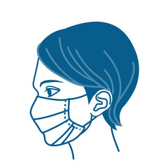 Woman's face wearing a non-woven mask - side view, single color