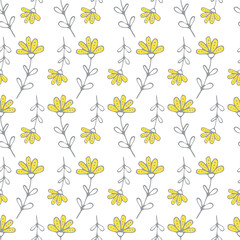 Seamless pattern design with hand drawn flowers. Background with vegetation for decoration. Pattern for postcards, cobwebs, printing, textiles. Trending colors