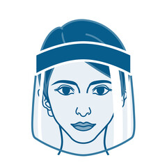 Woman's face wearing a face shield - front view, single color