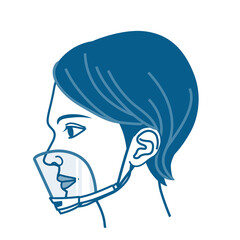 Woman's face wearing a mouth shield - side view, single color