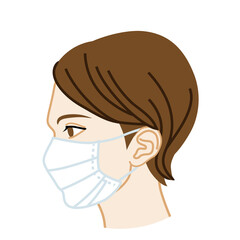 Woman's face wearing a non-woven mask - side view