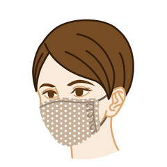 Woman's face wearing a cloth mask - oblique view