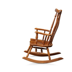 side view Di cut brown wooden rocking chair on white background, vintage,object,furniture background,copy space