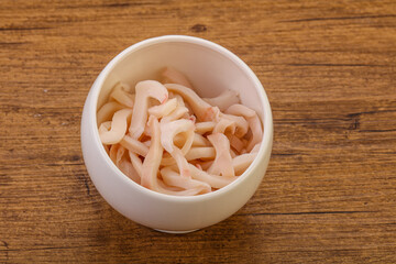 Marinated squid slices in the bowl