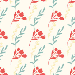 Fototapeta na wymiar Pattern of red tulips and green and gold twigs