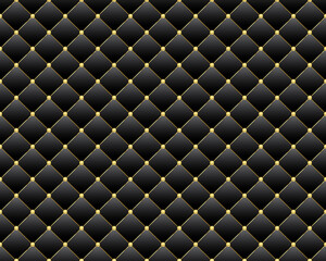 Vector Abstract Black diamond shape upholstery luxury pattern background with buttons & golden border