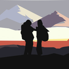 silhouettes of people on the mountain