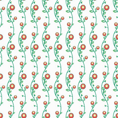 Floral vector ornament. Seamless abstract classic background with red flowers and green leaves. Pattern with repeating floral elements.