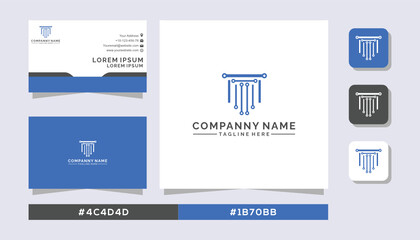 Law tech logo combination modern simple minimalist design with creative double sided business card professional design for branding