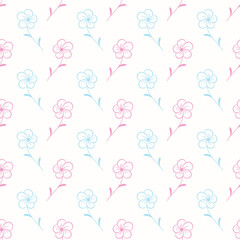 Cute doodle floral seamless repeat pattern vector background.