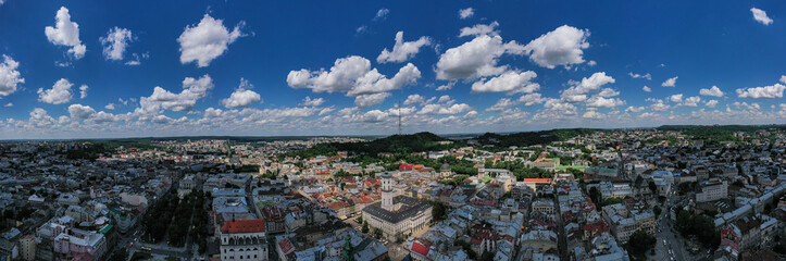 Fototapeta premium Aerial view on Lviv from drone