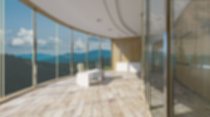 Unfocused, Blur phototography.  Elegant office interior. Mixed media. 3D rendering.