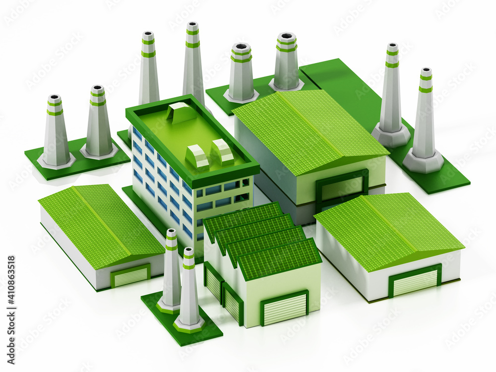 Wall mural eco friendly factory compound isolated on white background. 3d illustration