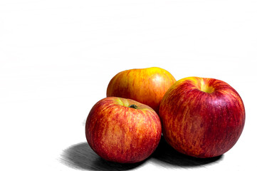 three red apples on a white background isolate