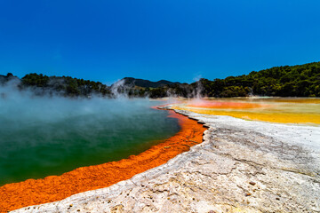 Mesmerizing view of Champagner pool in Waiotapu in Rotorua, New Zealand