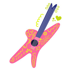Hand drawn electric guitar. Music concept. Flat illustration. Musical instrument. 
