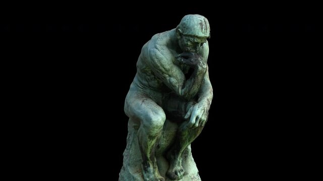 The thinker - rotation Dx- 3d model animation on a black background