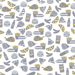 Seamless Pattern Fast Food Snack Picnic Unhealthy