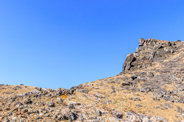 冬のくじゅう連山　久住分かれから見た星生崎　大分県玖珠郡　Hosshouzaki seen from Kujuwakare Kujuurenzan Trail in winter Ooita-ken Kusu-gun