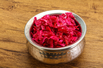 Marinated red cabbage in the bowl