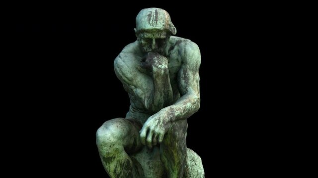 The thinker - zoom in - 3d model animation on a black background