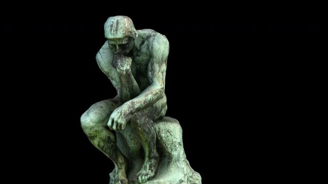 The thinker - rotation Sx - 3d model animation on a black background