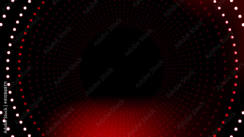 Poster abstract motion background - pulsating rings of white and red dots arranged in cylinder shape - tech