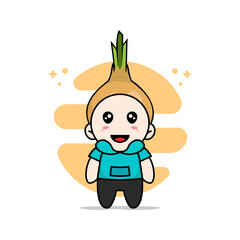 Cute kids character wearing onion costume.