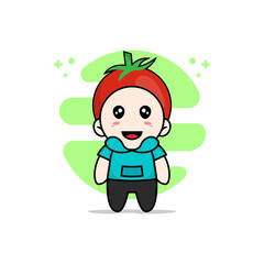 Cute kids character wearing tomato costume.