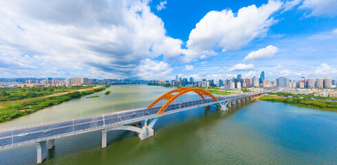 Cityscape of Longsheng Bridge, Huizhou City, Guangdong Province, China
