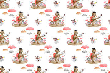 Fototapeta premium watercolor set of patterns motorcycle in the city and houses