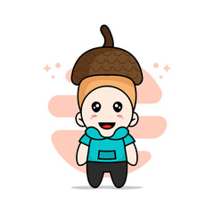 Cute kids character wearing nut costume.