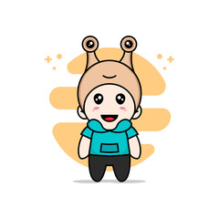 Cute kids character wearing snail costume.