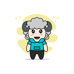 Cute kids character wearing sheep costume.