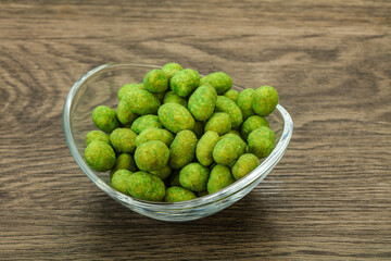 Spicy wasabi peanuts in the bowl