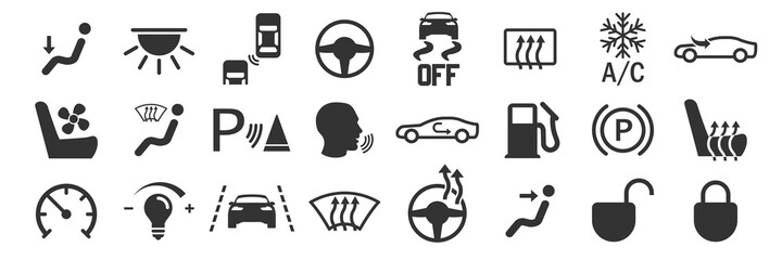 Car interior buttons set icons in simple design. Vector illustration
