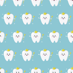 Tooth fairy seamless pattern. Vector illustration