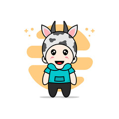 Cute kids character wearing cow costume.