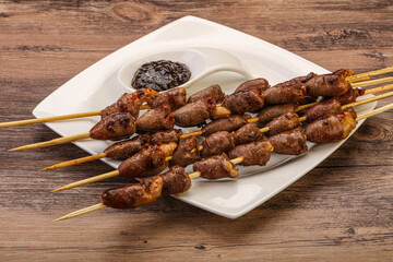 Asian cuisine - chicken hearts skewer