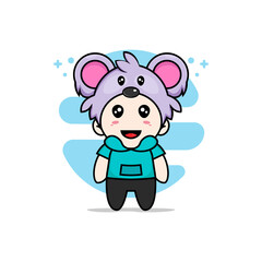 Cute kids character wearing koala costume.