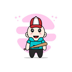 Cute kids character design wearing baseball costume.