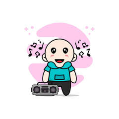 Cute kids character holding radio.