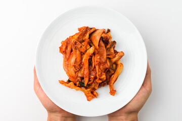 Stir-fried squid on white background